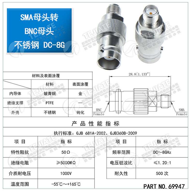 BNC公转SMA母高频转接器 BNC/SMA-JKG/JJ/KK SMA/BNC不锈钢测试头