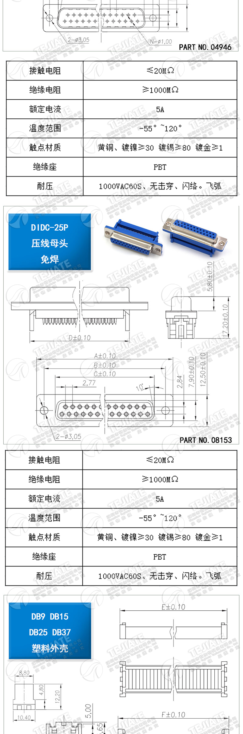 DIDC-9P/15P/25P/37P公母头压线式免焊DB串口RS232压排线头COM