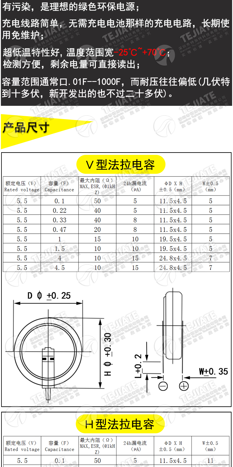 法拉电容5.5v 0.1/0.33/0.47/1.5/1.0/4.0/5.0/F C/V/H型双层电容