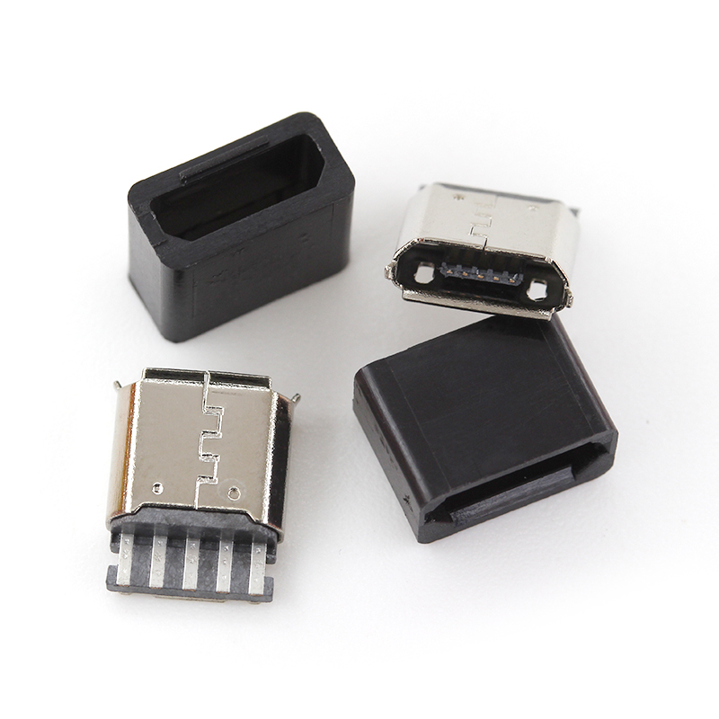 Micro USB 母头 焊线式 5P USB 母座 迈克带胶壳母头加长端子10套 