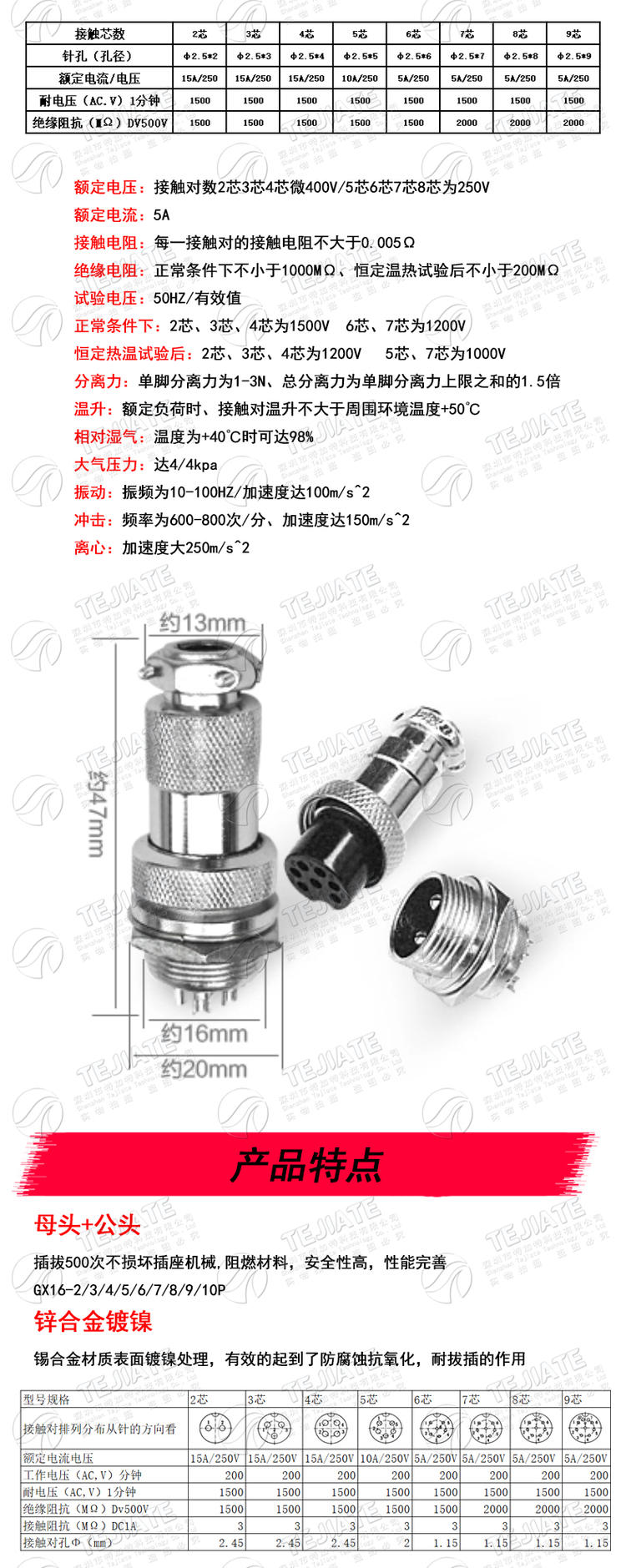 航空插头插座接头GX12 16 20-2/3/4/5/6/8/10/12芯电缆航插连接器