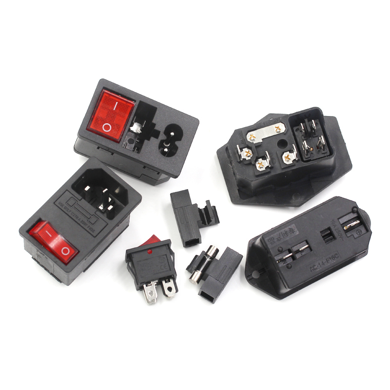 AC-01 02 03卡式品字插座带灯带开关带保险丝座AC座电源座子三孔 TEJIATE/特加特