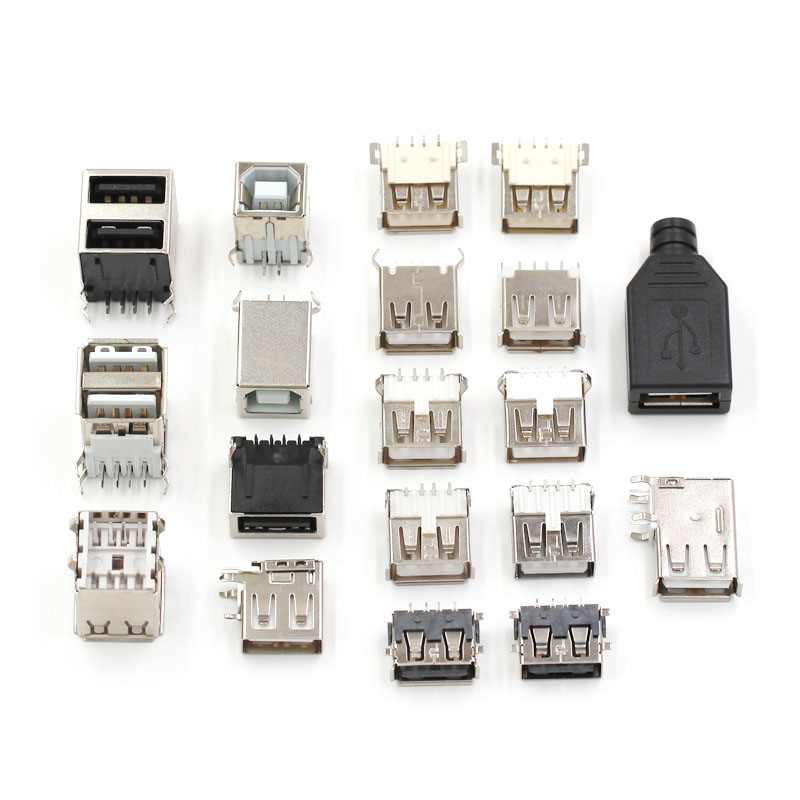 USB A型母座 A母B母插座 卷边90度180度 扁口方口 直插贴片 