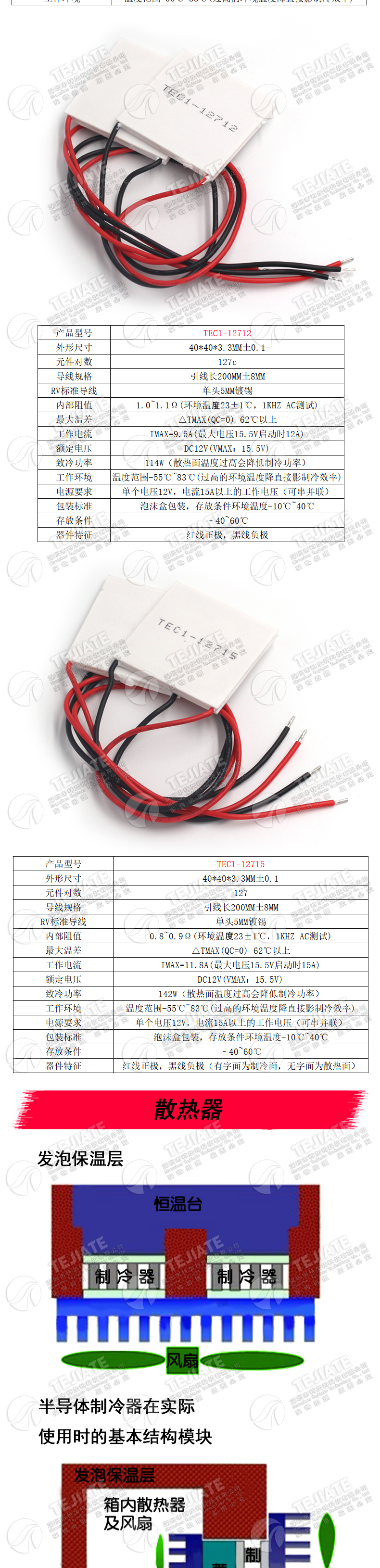 制冷片半导体制冷器12V饮水机空调冷电子diy散热套件TEC1-12706
