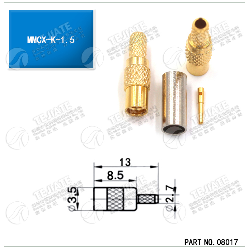 MMCX接头 MMCX-JB2 MMCX-J-K-1.5压接RG316/405馈线接头 直角弯头