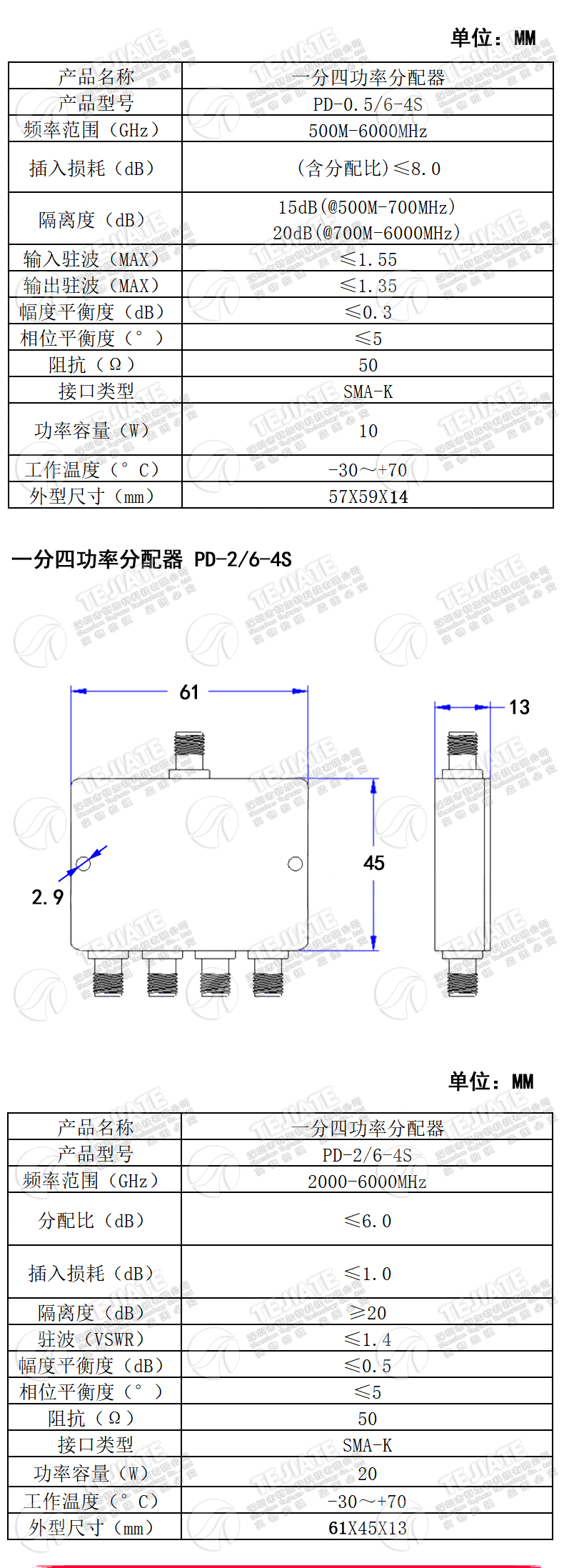 SMA微带功分器一分四 0.5-8G SMA射频合路器 WIFI 2-6G功率分配器