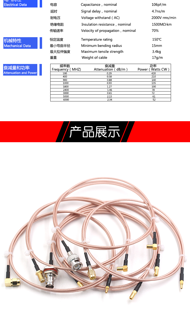 RG316镀银射频连接跳线 SSMB/SMA-KK-KJ BNC公转SSMB母转接延长线
