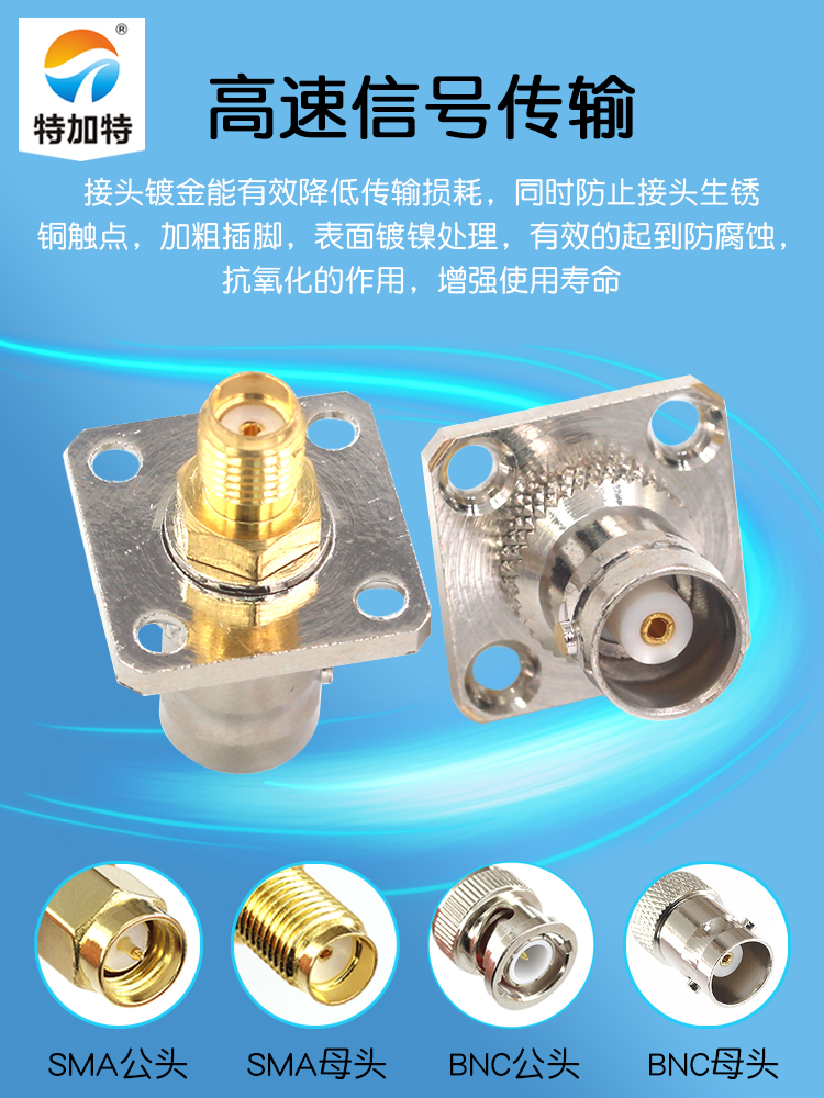 BNC转SMA转接器 BNC/SMA-KFK-KKF Q9示波器母头带小方板法兰固定