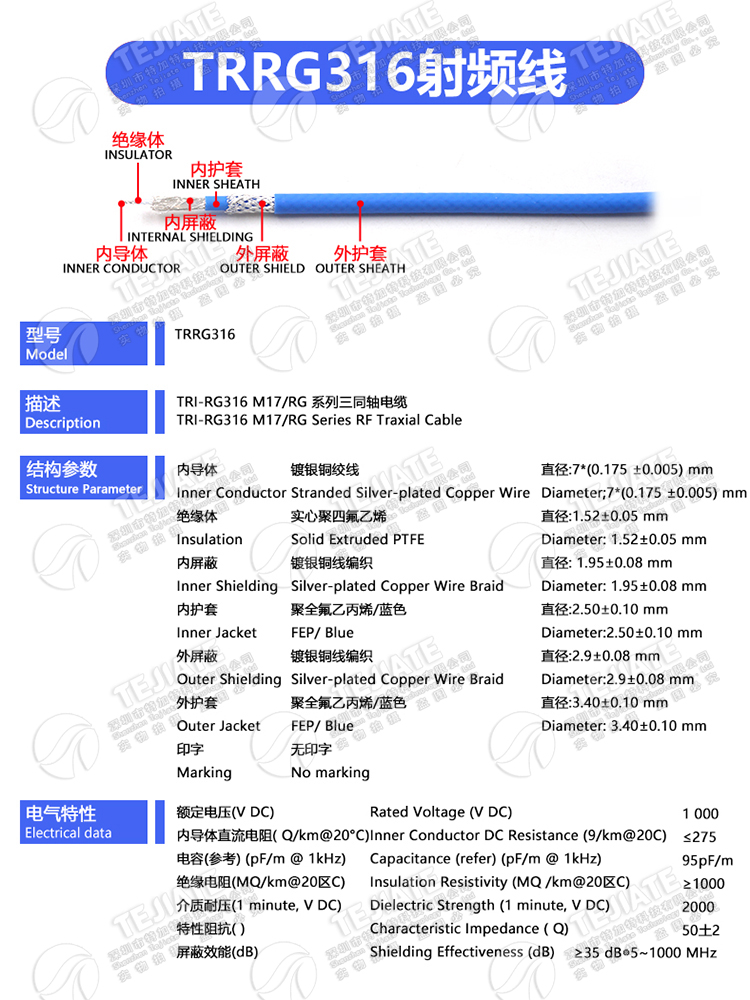 TRB三同轴BNC射频单头线 TRB-K三卡口母头测试线Triax连接线1533B