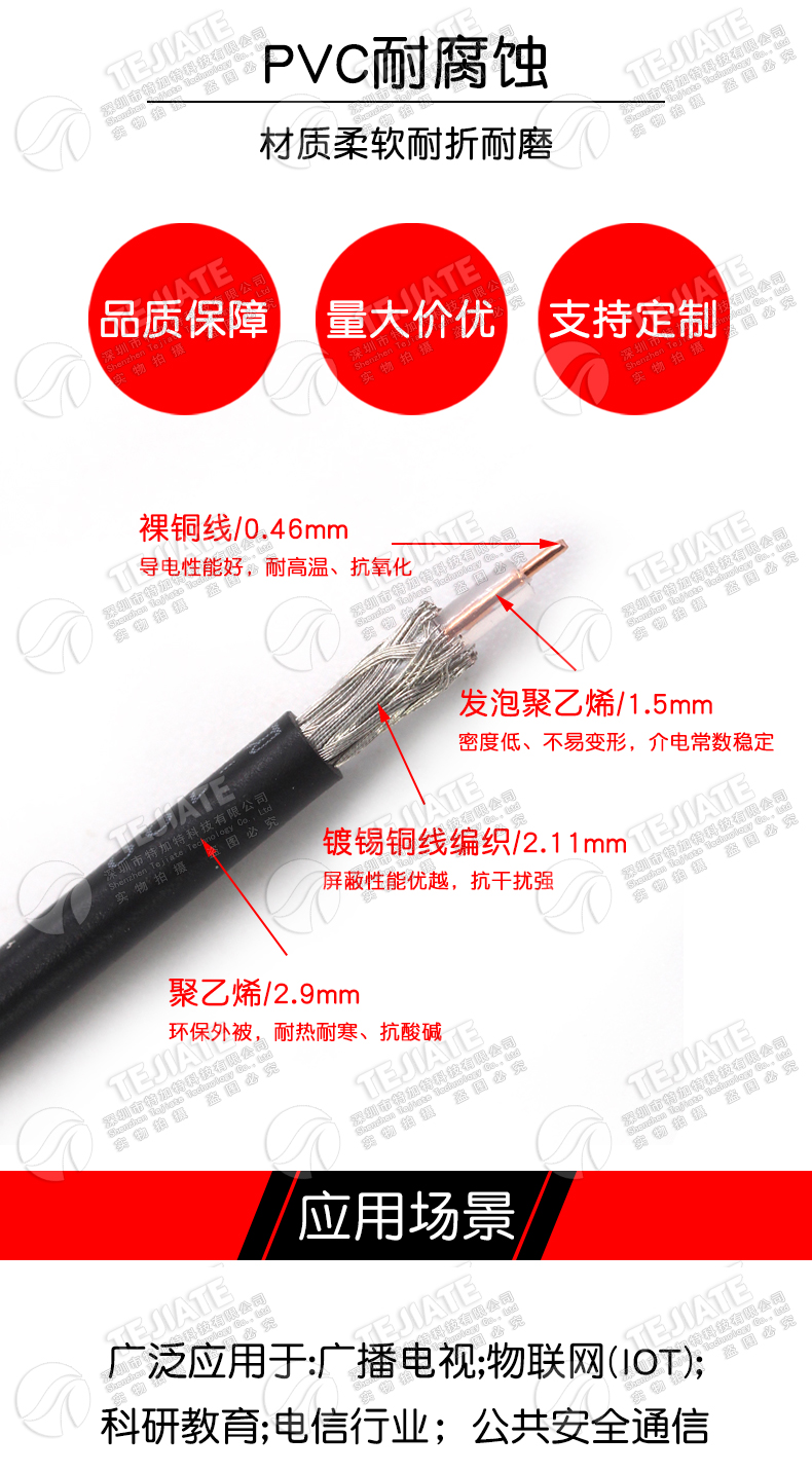 LMR100 射频同轴线 屏蔽镀银线 LMR-100低损耗射频馈线50-1.5