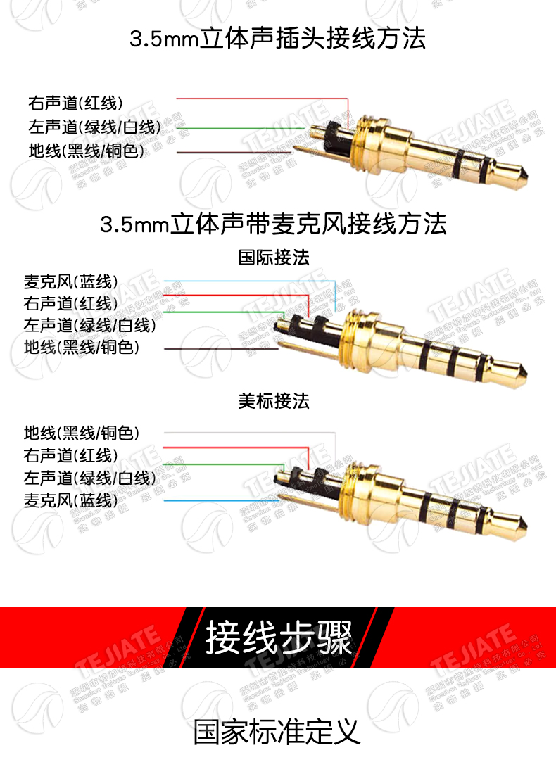 3.5mm立体声耳机插头3节4节段级带麦小四芯母座4.4平衡维修焊接式