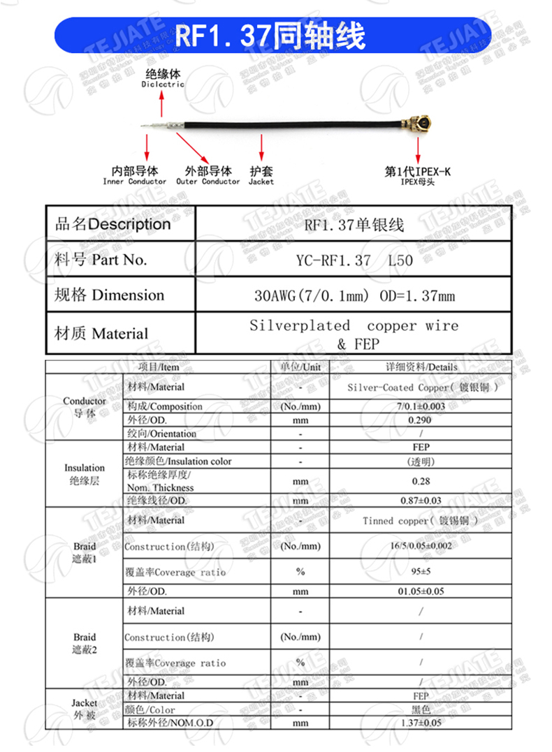 IPEX转SMB天线转接线1.13/1.37/RG178馈线 IPX/SMB-KJ UF.L转SMB