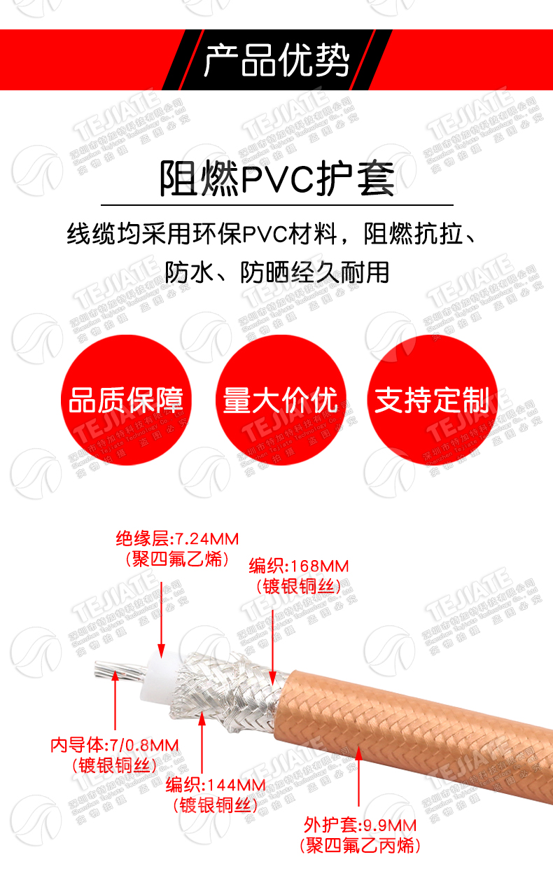 RG393大功率同轴线SFF-50-7双屏蔽镀银低损耗射频测试电缆RG393/U