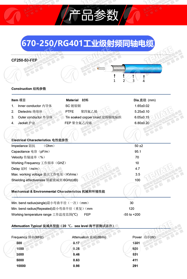 N-JK 250半柔射频馈线 N-JJ RG401大功率N型工业级同轴连接线50-5