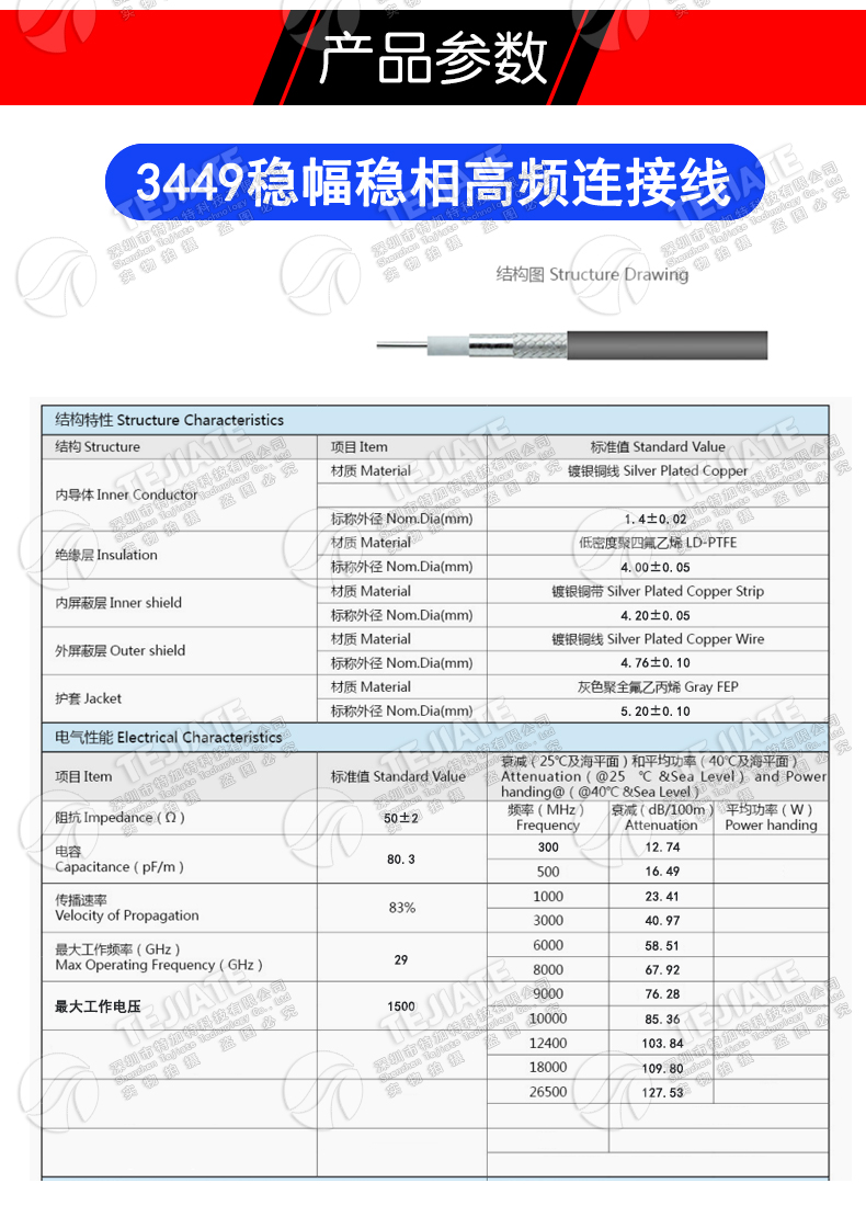 3449低损耗稳幅稳相高频同轴测试线 N-JJ/JK N型公转母射频线18G