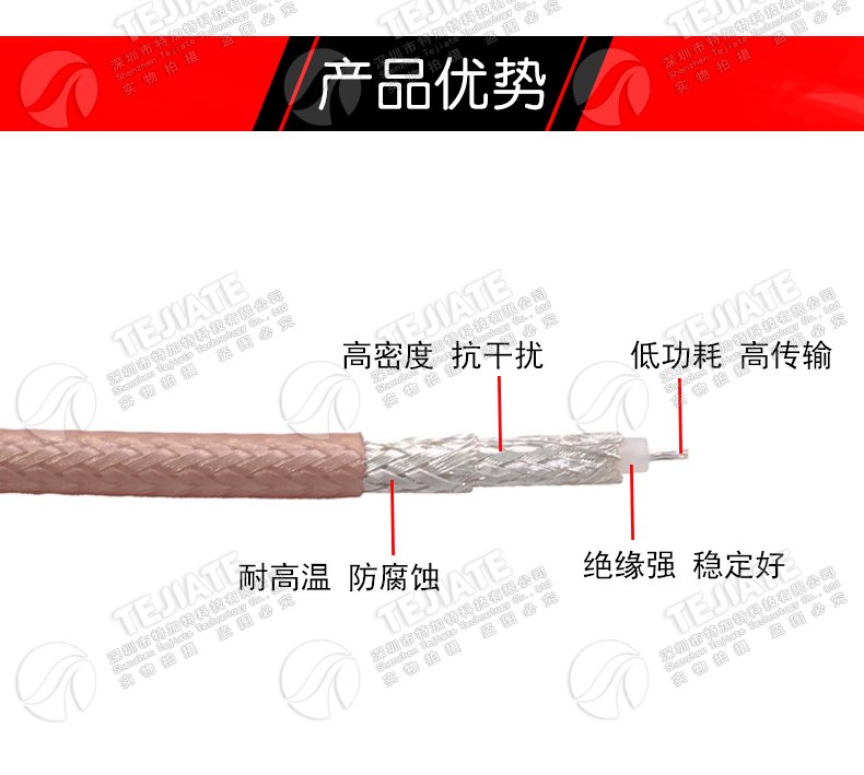 RG316D双层屏蔽镀银射频线SFF-50-1.5同轴电缆特氟龙耐高温信号线