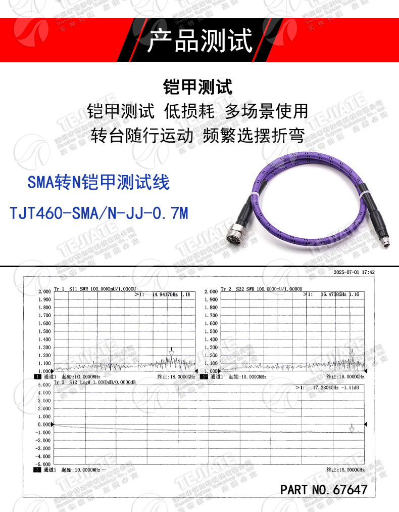 RF网分测试线 N公转SMA公 SMA-JJ 18G铠甲稳幅稳相防拉扯高频线缆