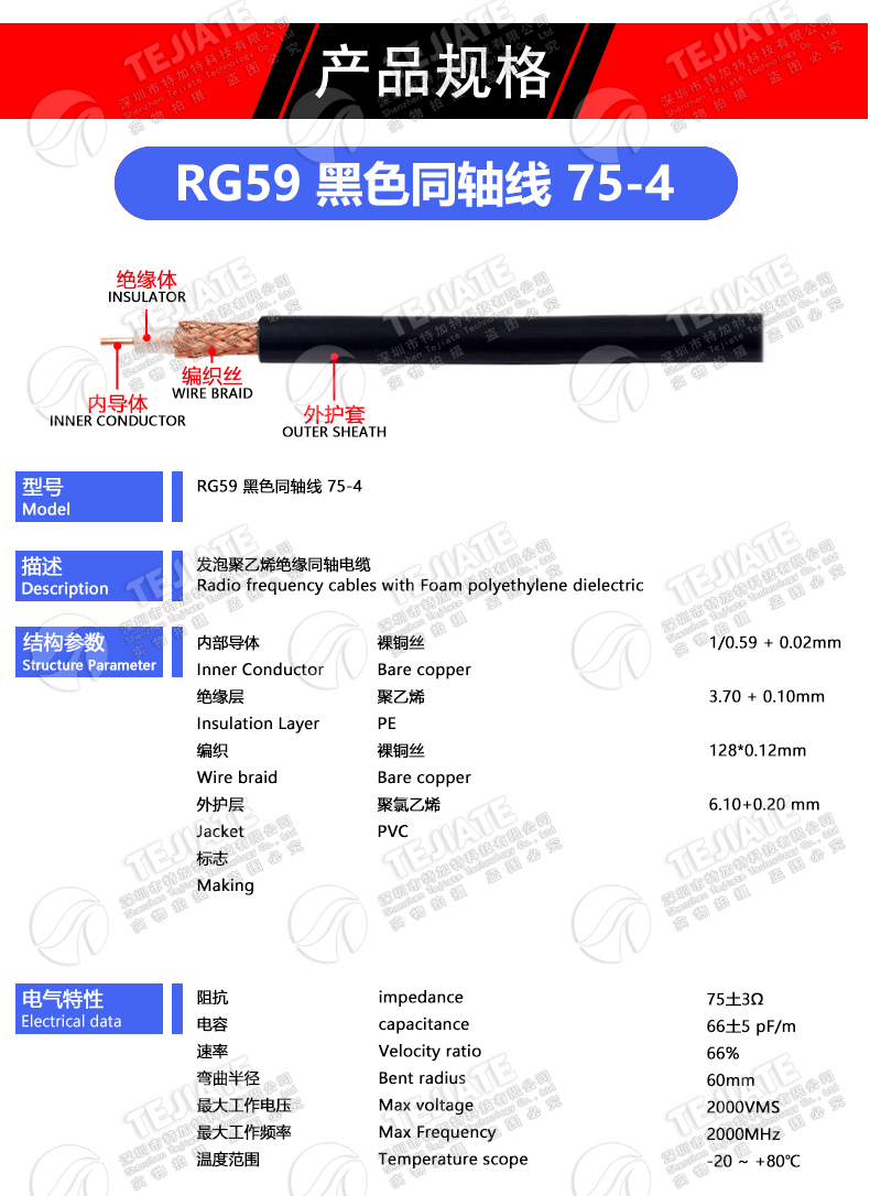 RG59射频连接线 MHV-JJ MHV3000V公转公测试线 3KV耐高压转接线